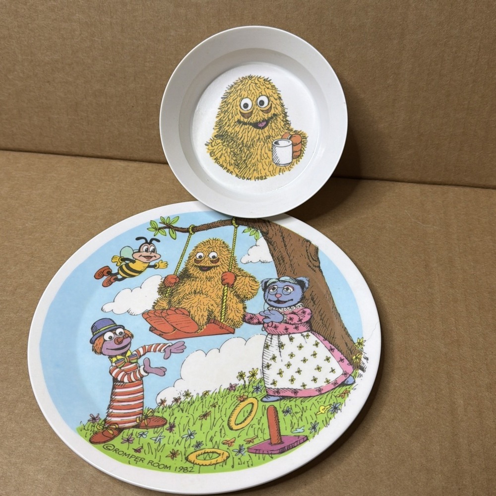 1982 Romper Room and Friends Melamine Childrens Plate 9 Inches & Bowl